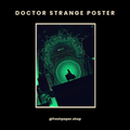 Doctor Strange poster with silhouette standing before glowing emerald green portal and folding city architecture — premium A4 Marvel wall art by FreshPaper