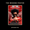 Promotional poster for 'The Weeknd' with text and a stylized image of the artist.