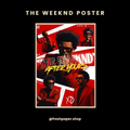 Promotional poster for 'The Weeknd' album 'After Hours' with multiple images of the artist on a red background.