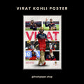 Virat Kohli Greatest Of All Time RCB cricket poster featuring IPL trophy, batting collage and bold VIRAT typography — A4 matte print by FreshPaper