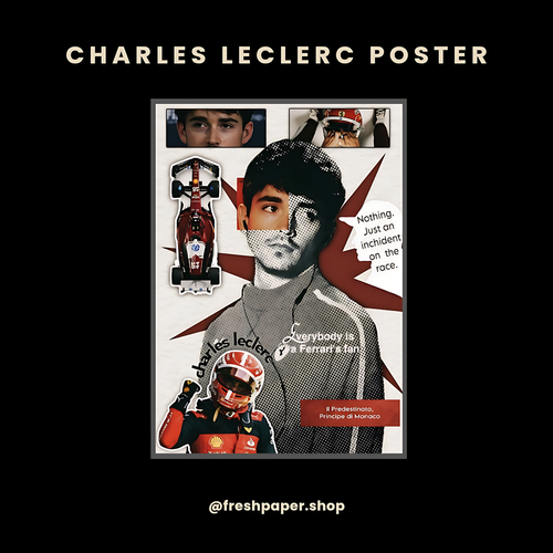 Charles Leclerc Il Predestinato Ferrari F1 collage poster featuring the SF car, Monaco prince typography and iconic quotes — A4 matte print by FreshPaper