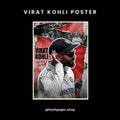 Virat Kohli The Run Machine Test cricket poster featuring newspaper collage design, India whites jersey and Dreami cap — A4 matte print by FreshPaper
