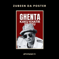 Zubeen Garg Ghenta Kaku Khatir Nkoru poster with bold red background, sunglasses portrait, and iconic Assamese phrase — premium A4 wall art by FreshPaper